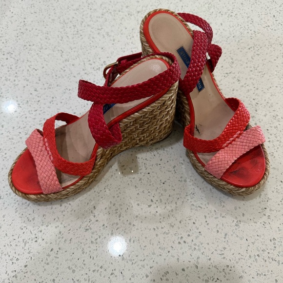 Stuart Weitzman Red and Pink Woven Wedges - Picture 2 of 4